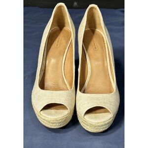Coach Milan Platform Espadrille Wedge Heel Peep Toe Gold Size 8.5